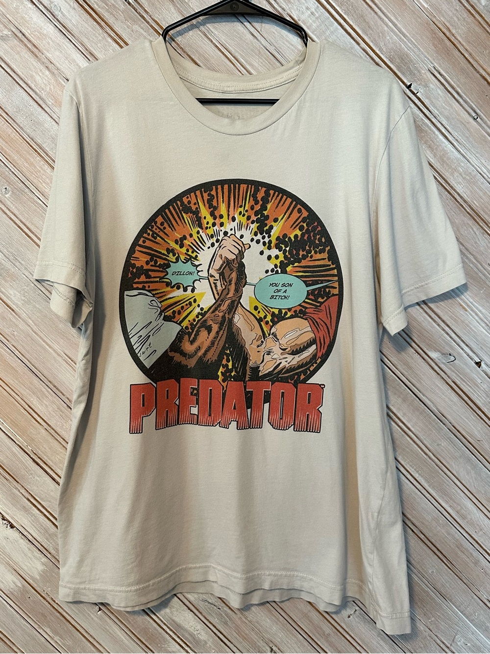 Predator Dillon You Son of a B*tch Graphic T‑Shirt in Beige Faded Cream